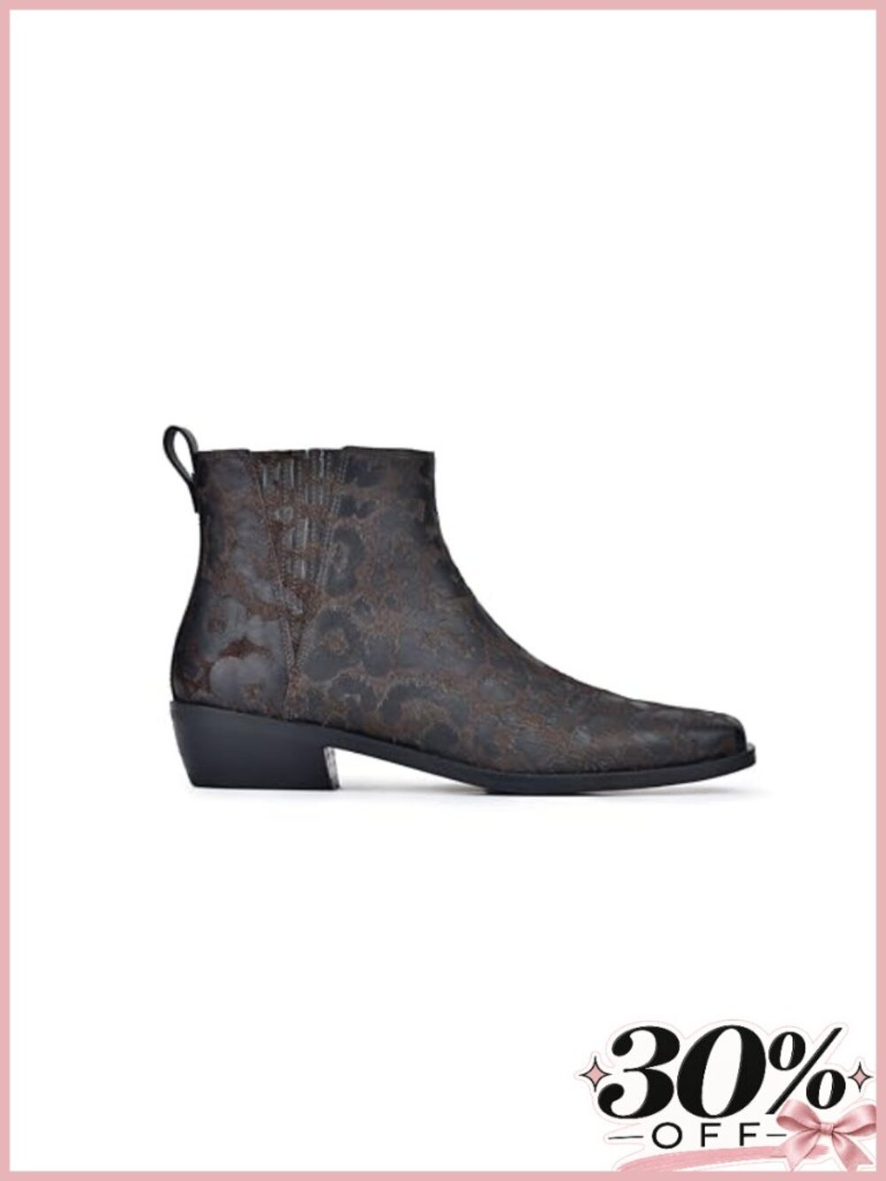 Western Ankle Bootie Pointed Toe Slip-On Low Stacked Heel